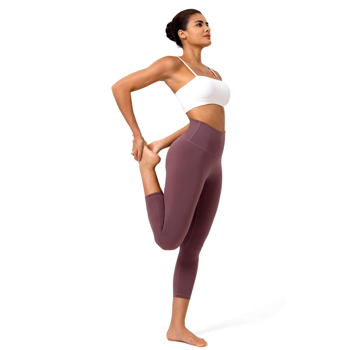YUNOGA Capri Leggings for Women High Waisted Leggings Tummy Control Workout Pants (XS, Dusty Red)