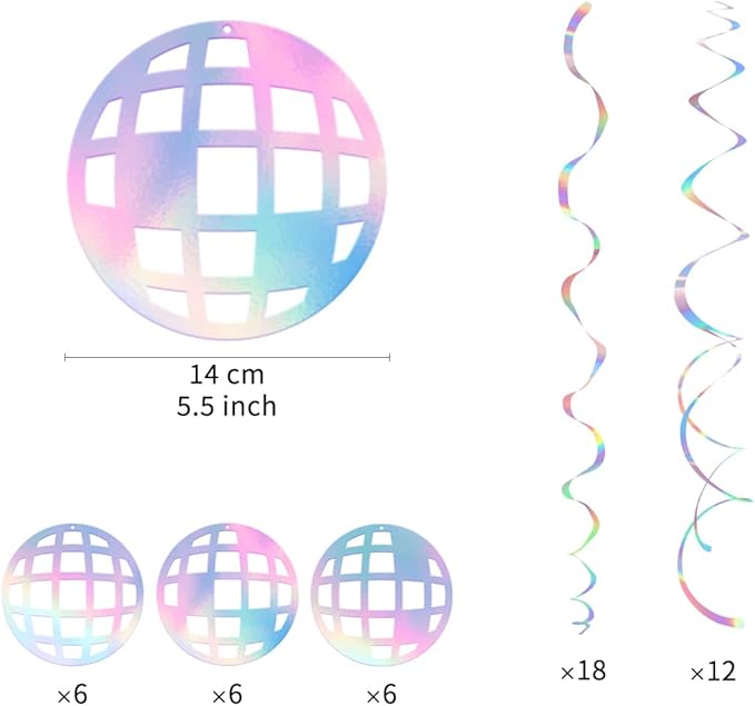 Disco Hanging Swirl Set Party Decorations, 48 Pcs, Disco Ball Party Supplies Sign,Silver