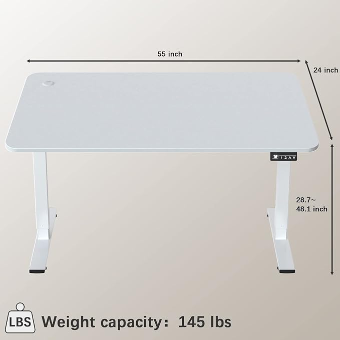 Furmax Electric Height Adjustable Standing Desk Large 55 x 24 Inches Sit Stand up Desk Home Office Computer Desk Memory Preset with T-Shaped Metal Bracket, White