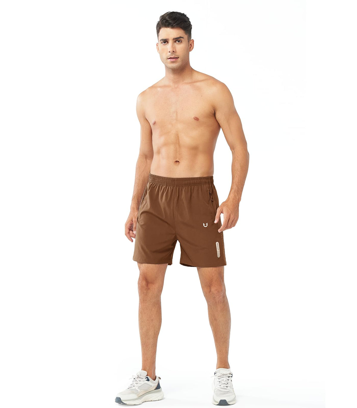 NORTHYARD Men's Athletic Running Shorts Gym Workout 7"/9"/5" Quick Dry Lightweight Sports Basketball Tennis 3 Zipper Pockets BROWN-5inch 3XL