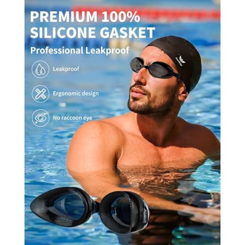 6 in 1 Swim Goggles for Men & Women,Upgraded Anti-Fog UV Swimming Goggles,No Leak Comfort Fit HD Adult Goggles