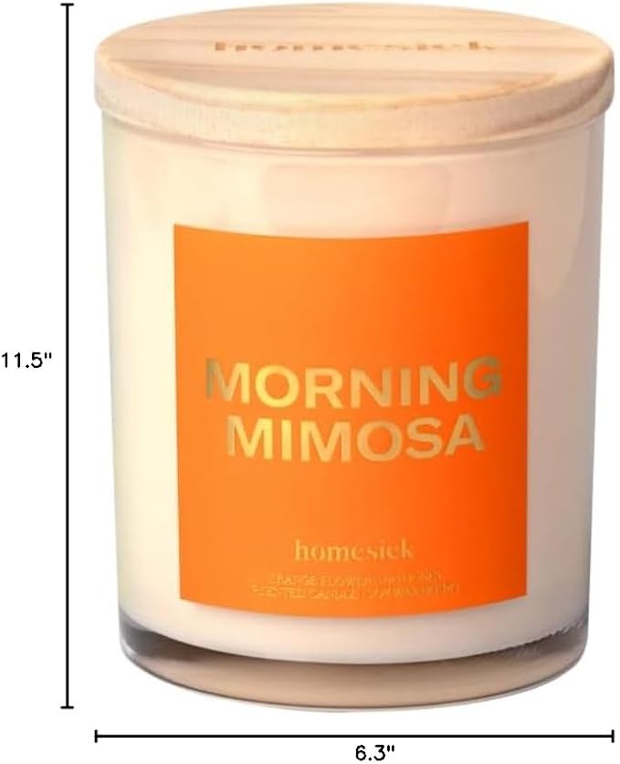 Homesick Scented Candles for Home (Morning Mimosa) - 7.5 oz Long-Lasting Natural Soy Wax Blend Jar Candle Gift for Women & Men for All Occasions, 30-35 Hours Burn Time - Notes of Orange Flower & Honey