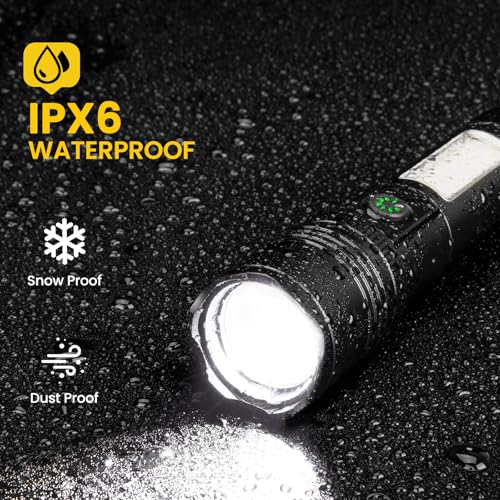 azamine Rechargeable Flashlights High Lumens, 99000LM Super Bright Flash Light with 6 Modes, Adjustable Powerful Handheld LED Flashlight for Home Camping