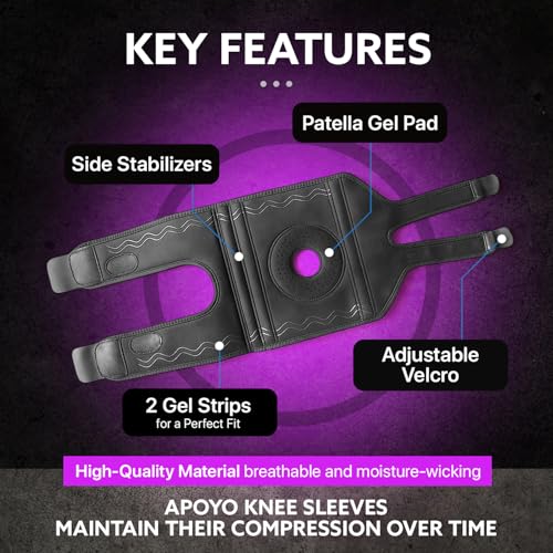 APOYO Knee Brace for Women & Men - Knee Compression Sleeve For Knee Pain Relief, Meniscus Tear, ACL, Arthritis, Joint Pain Relief, with Patella Gel Pad & Side Stabilizers (Large) Purple