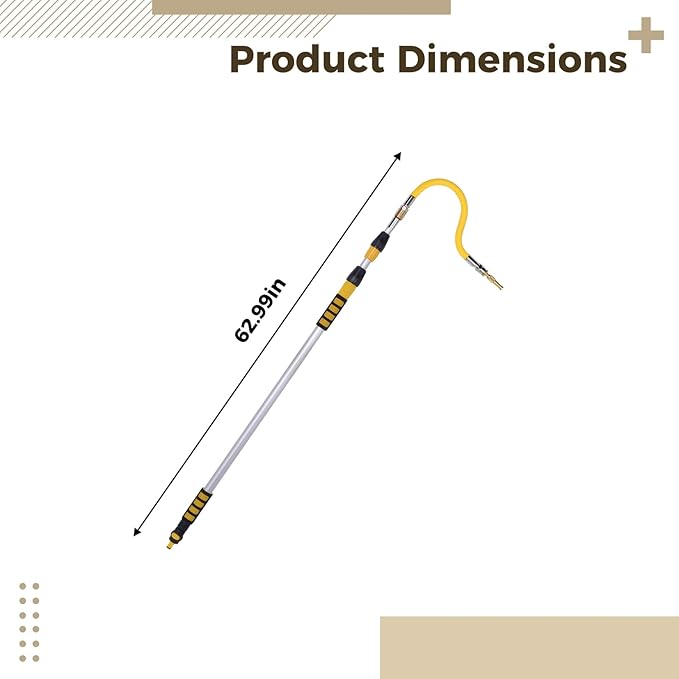 Gutter Cleaning Tool, 62.9 in Extendable Roof and Gutter Wand, Bendable Head, High-Pressure Water Gun Compatible, Ergonomic Design