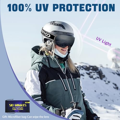 COOLOO Snow/Ski Goggles, Snowboard Goggles for Men Women Youth -OTG, Magnetic Lens Frameless Anti Fog 100% UV Protection