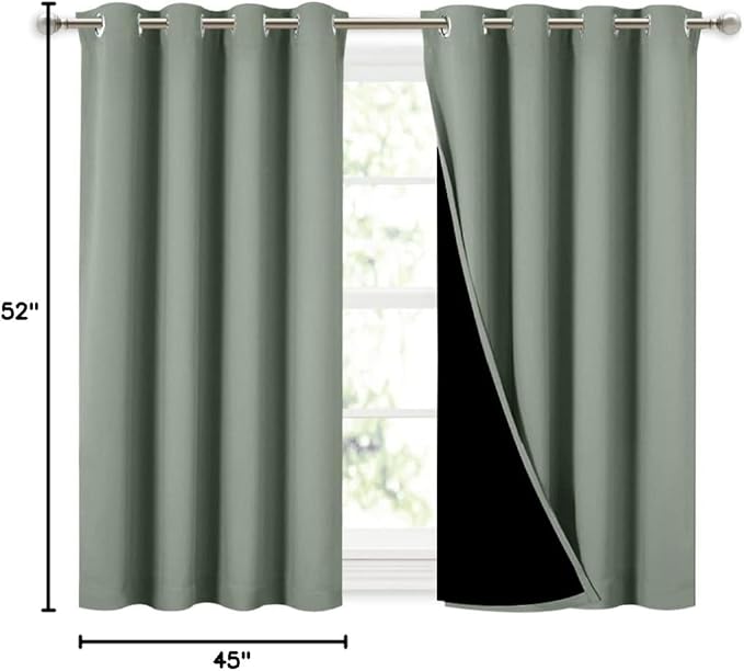 NICETOWN Greyish Green 100% Blackout Curtains 45 inches Long, 2 Thick Layers