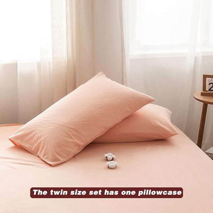 FACE TWO FACE Bedding Duvet Cover Set100% Washed Cotton Duvet Cover Linen Like Textured Breathable Durable Soft Comfy (Twin, Pink)