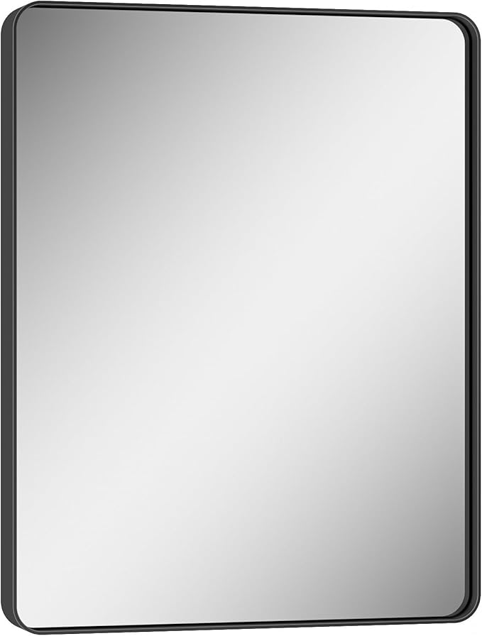 Keonjinn Black Bathroom Mirror for Over Sink, 28 x 36 Inch Rounded Rectangle