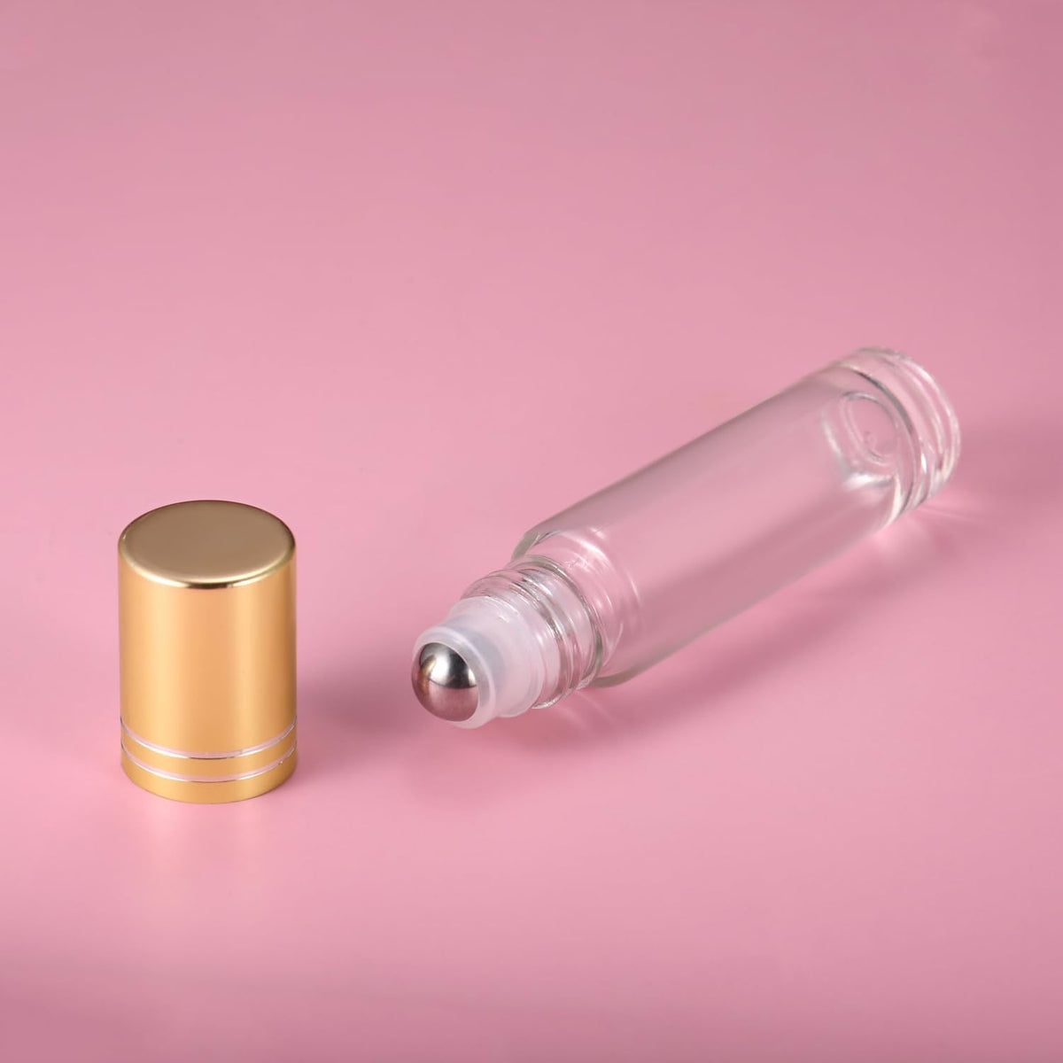 12 Pack 10ml Empty Roller Bottles for Essential Oils, Clear Glass Roller Bottles with Stainless Steel Roller Balls, Empty Refillable Leak Proof Roll on Bottles with Gold Caps (12 Pack Gold Caps)