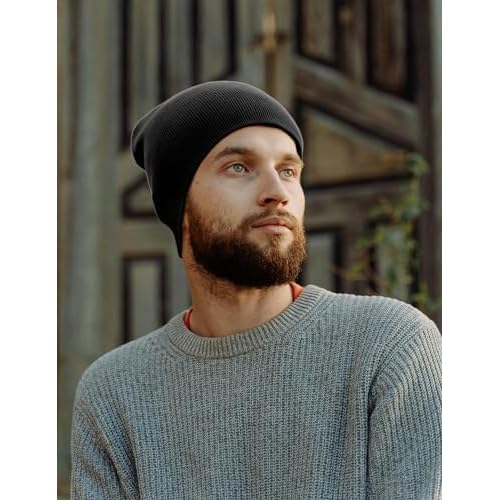 100% Cotton Beanie Hat for Men Women - Soft Unisex Winter Knit Skull Cap, Stretch Fit Fashion Fisherman Beanie
