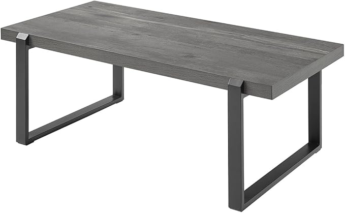 EXCEFUR Modern Coffee Table, Rustic Wood and Metal Center Table, Rectangle Cocktail Tea Table for Living Room, Grey, 44 Inch