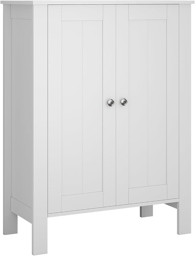 Bathroom Cabinet, Modern Bathroom Floor Storage Cabinet, Freestanding Organizer with Adjustable Shelves & Double Doors, 3-Tier Home Living Room Furniture
