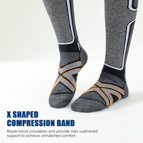 Merino Wool Ski Socks Women Men,2 Pairs Knee High Winter Warm Skiing Socks Performance Thermal Snowboarding Socks