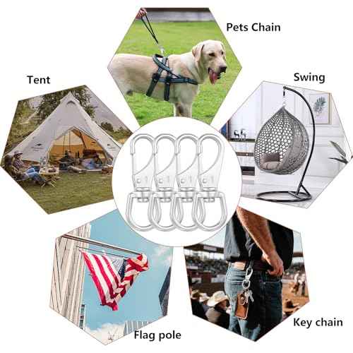 304 Stainless Steel Swivel Snap Hooks, 4 Pack 3.5 Inch Flag Clips, Heavy Duty Swivel Hook for Flag Pole Rope, Dog Leashes, Keychains, Boat Ropes, Bird Feeder
