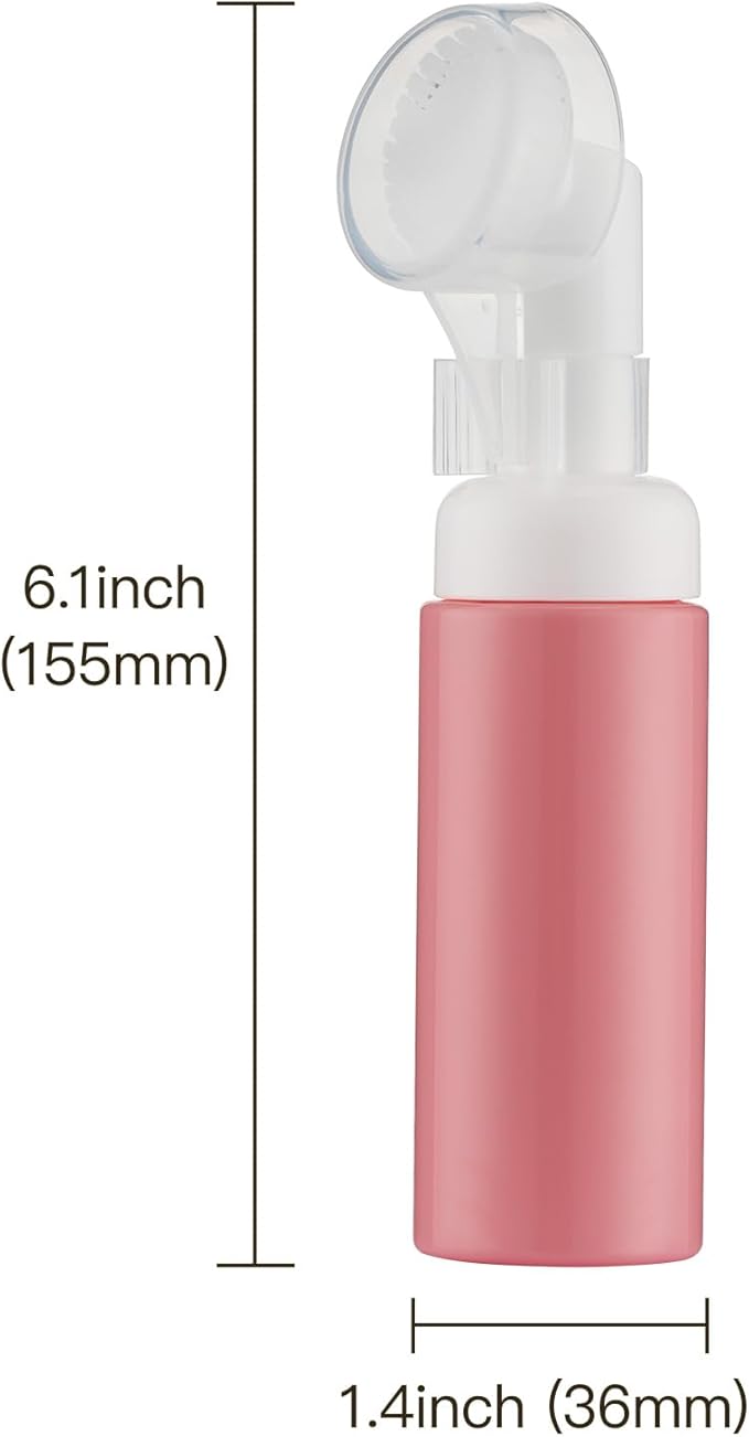 2 OZ Foam Bottle with Brush, Empty Foaming Dispensers to Travel for Soap, Shampoo (3pcs, Pink)