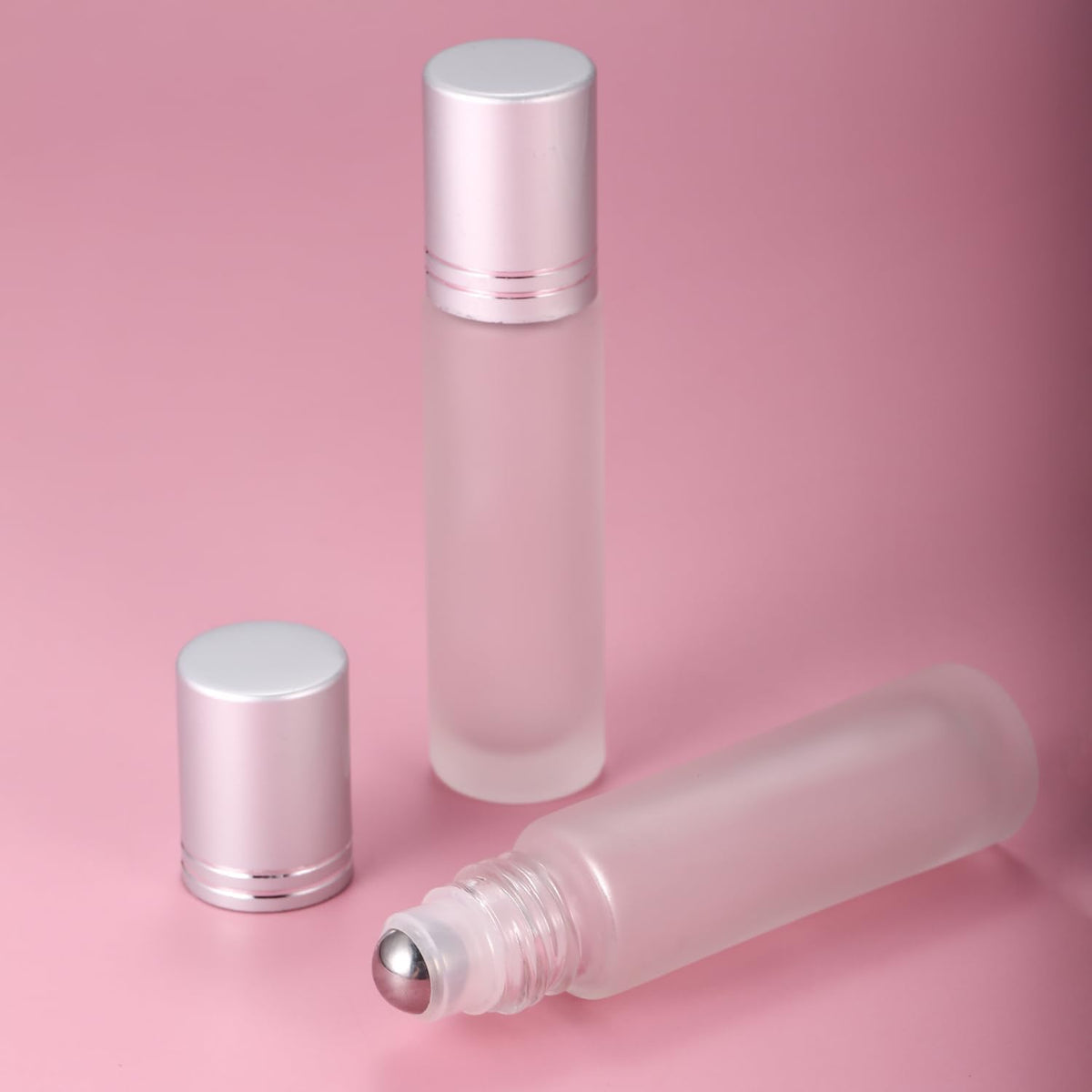 12 Pack Essential Oil Roller Bottles,10ml 0.34oz Empty Frosted Glass Roller Bottles with Stainless Steel Roller Balls and Caps Refillable Container for Perfume Roll on Bottles (12 Pack Silver Caps)