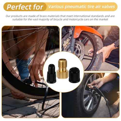 30pcs Bike Valve Adapter, Bike Pump Adapter, Brass Presta to Schrader Valve Adapter with 10 Presta Valve Caps & 10 Schrader Valve Cap - Bike Pump Adapter Set