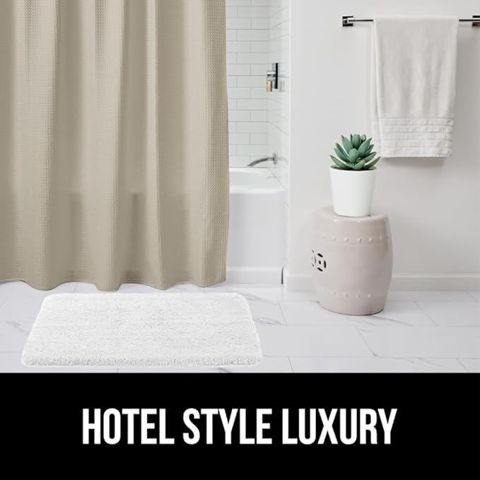 GORILLA GRIP Waffle Shower Curtain, Thick Weighted Fabric, Wrinkle and Rust Resistant, Classic Hotel Quality Design, Heavy Duty Long Curtains for Bathroom Showers, Bath Tubs, Machine Wash, 72x72 Beige