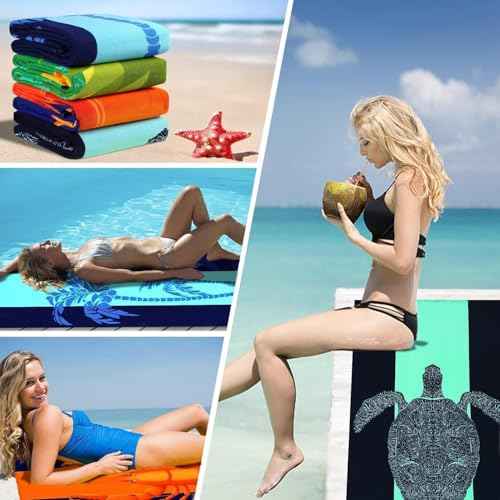 Genovega 2 Packs Oversized Beach Towel Set 36 x 72 in Large Big Pool Camping Swim Clearance Soft Towels Travel Essentials Accessories Must Haves Vacation Necessities Adult Gifts Shark Turtle