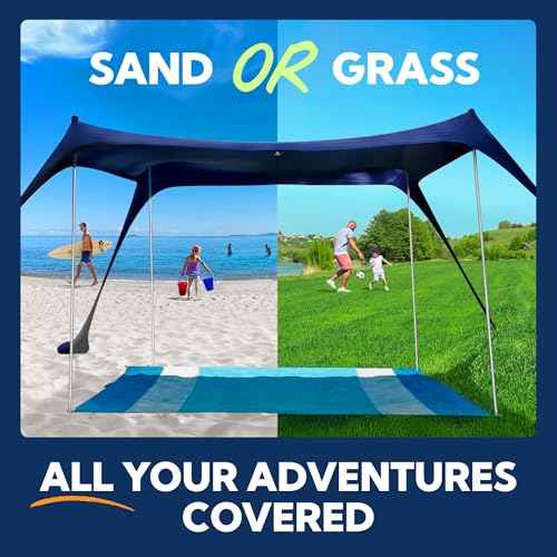 SUN NINJA Beach Tent Sun Shelter UPF50+ - Easy Pop Up Beach Canopy - Outdoor Shade for Camping Trips, Fishing, Backyard Fun Picnics - Sand Shovel, Ground Pegs & Stability Poles