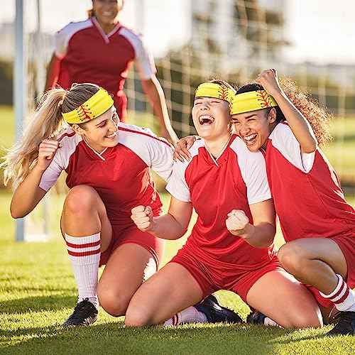 Zeyune 6 Pcs Softball Party Headband Softball Headband Yellow Breathable Elastic Head Wrap Adjustable Sweat Proof Hair Band Bandana Workout Headbands for Men and Women