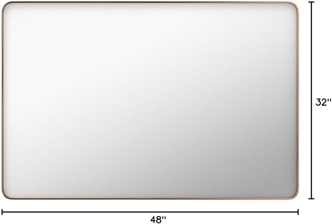 LOAAO 48”X32” Gold Bathroom Mirror, Rounded Rectangle Gold Frame Mirror, Brushed Gold Bathroom Vanity Mirror Wall-Mounted, Anti-Rust, Tempered Glass, Hangs Horizontally or Vertically