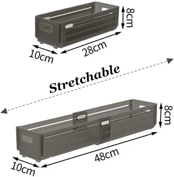 Foldable Storage Bins, 2 Pack Plastic Expandable Boxes for Organizing, Adjustable from 11-18.8" Drawer Organizers Separators Dividers for Bedroom Kitchen Utensils Tools Closet, Small Grey