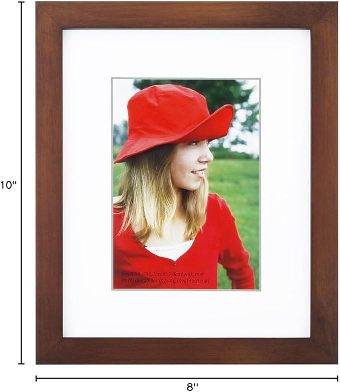 RPJC 8x10 inch Pictures Frame Made of Solid Wood and High Definition Glass Display Pictures 5x7 with Mat or 8x10 Without Mat for Wall Mounting Photo Frame Brown
