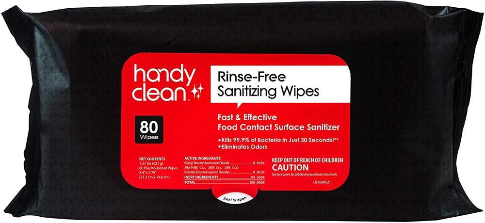 HandyClean Rinse-Free Food Contact Sanitizing Wipes Pouch, Multi Surface Cleaning Supplies for Kitchen and Professional Setting - 1 pack, 71 count