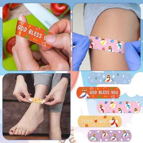 Geiserailie 400Pcs Jesus Colorful Cartoon Adhesive Bandages Jesus Kids God Bless You Waterproof Breathable Bandages Pack for Children(Jesus)