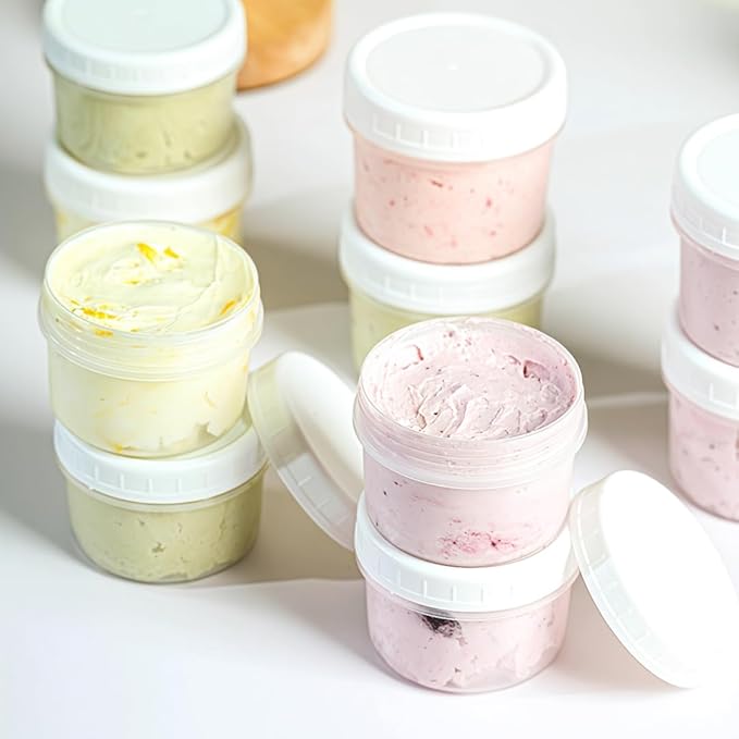 TUZAZO 4 Oz Food Storage Containers with Screw Lids, 12-Count BPA Free Small Snack Plastic Freezer Container for Sauce, Jam and Puree, Reusable Plastic Ice Cream Containers