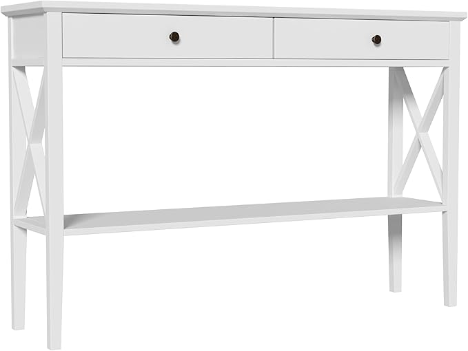 ChooChoo 47" Console Table with Drawers, Narrow Wood Accent Sofa Table Entryway Table with Storage Shelf for Entryway, Front Hall, Hallway, Living Room, White