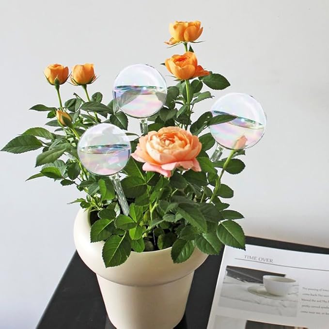 4 Pcs Iridescent Glass Plant Watering Globes - 9 Inch Self Watering Planter Insert | Plant Watering Devices | Plant Watering Bulbs for Indoor and Outdoor Plants Accessories.