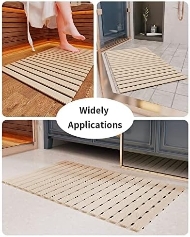 Shower-Mat Non Slip, PADOOR Heavy Duty Bathtub-Mat Curlable Quick Drain Sturdy Bath Tub Mat Without Suction Cups for Indoor Outdoor Use 17x36 Inch Beige