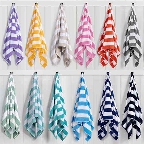 LULUHOME Large Oversized Beach Towel - Big Cotton 36 x 70 Inch Striped Pool Towel, Large Cabana Soft Swimming Towel for Adult Men Women,Chiffon