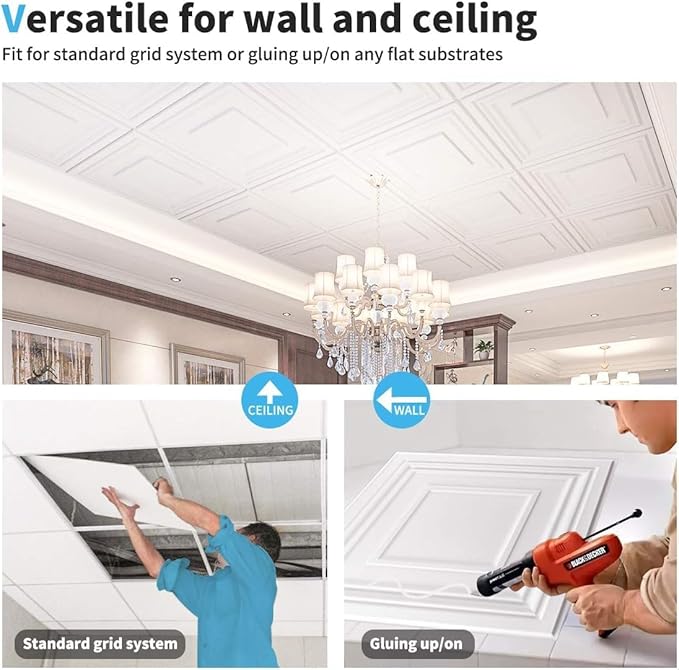 Art3d Drop Ceiling Tiles 24x24 Inch – Glue Up PVC Ceiling Tiles 2x2 Ft.