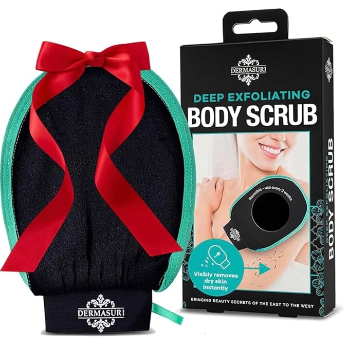 Dermasuri - Deep Exfoliating Glove - Korean Exfoliating Mitt - Body Scrubber for Shower - Buffs Dry & Dead Skin - Keratosis Pilaris Treatment Scrub - Stocking Stuffer Gifts for Women & Men - Teal Mitt