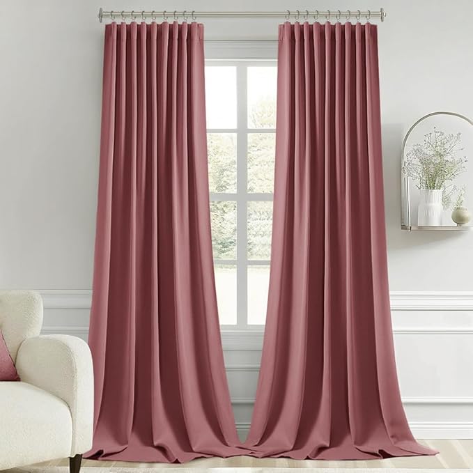 MIULEE Dusty Rose Back Tab Blackout Curtains 108 Inch Long 2 Panels Set