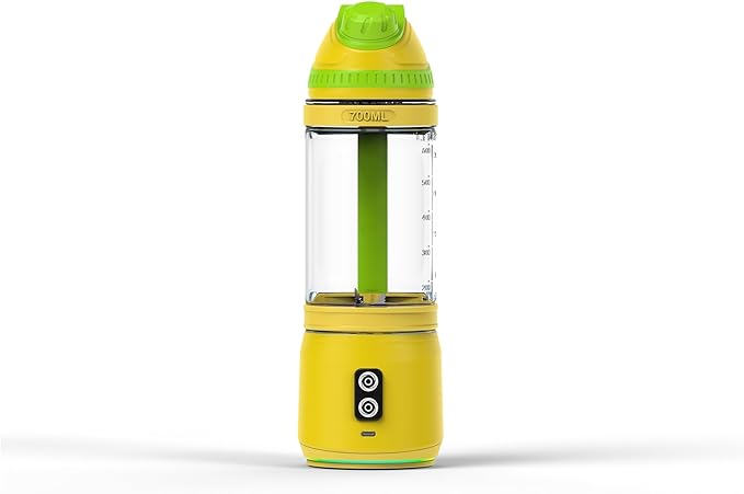 Portable Blender, Anti-Jamming 300 Watt for Shakes and Smoothies, 24oz Travel Blender USB Rechargeable, BPA Free Sporty bottle with a Travel Lid. (Black Base Grey Lid) (Yellow Base Green Lid)