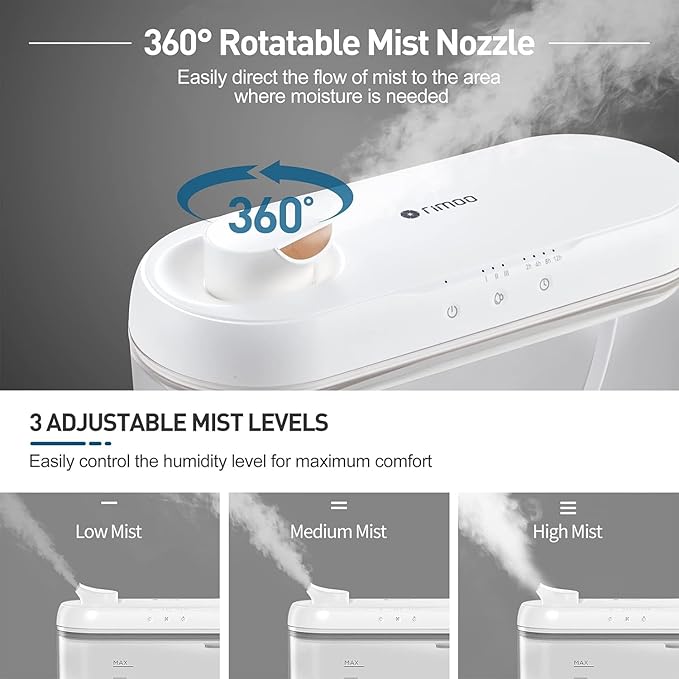Top Fill Humidifiers for Bedroom Large Room, Super Easy Clean Humidifier with Only 3 Washable Parts to Clean, 1.3Gal 4.5L Ultrasonic Cool Mist Humidifier, Filter-free, 25dB Ultra-quiet for Baby