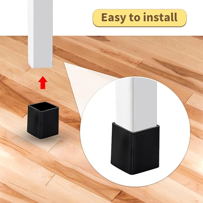 Flyshop Flexible Anti-Scratch PVC Patio Chair Table Leg Caps Tips Floor Protectors Square Furniture Covers, 20pcs, Black, 19 mm x 19 mm, 3/4" x 3/4"