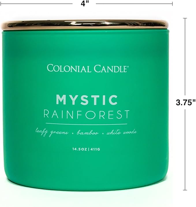 Colonial Candle Mystic Rainforest Scented Jar Candle, Pop of Color Collection, 3 Wick, Green, 14.5 oz - Up to 60 Hours Burn