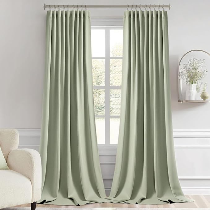 MIULEE Back Tab Sage Green Curtains 120 Inch Long 2 Panels Set