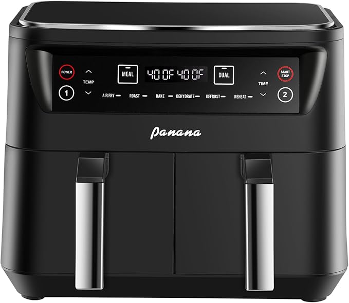 Panana Air Fryer 8.5QT, 6 in 1 Air Fryers Dual Zone 2 Busket,1800W Air Fryer for Roast, Bake, Dehydrator, Defrost, Reheat Quick Meals