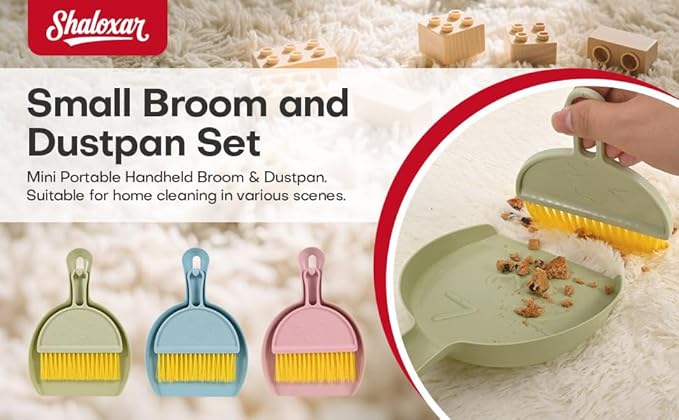 Small Broom and Dustpan Set,mini Compact Portable, for Home, Sofas, Kitchen countertops, Storage Shelves, Office desks, bathrooms, and pet Areas (Blue)