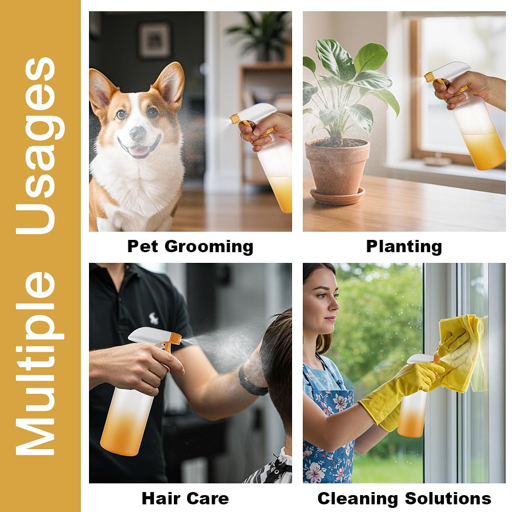 Spray Bottles 16.9oz/500ml Plastic Spray Bottle for Hair Mist/Stream Empty Spray Bottle Heavy Duty Refillable Containers for Cleaning Solutions, Plants Gradient 2 Pack (Yellow)