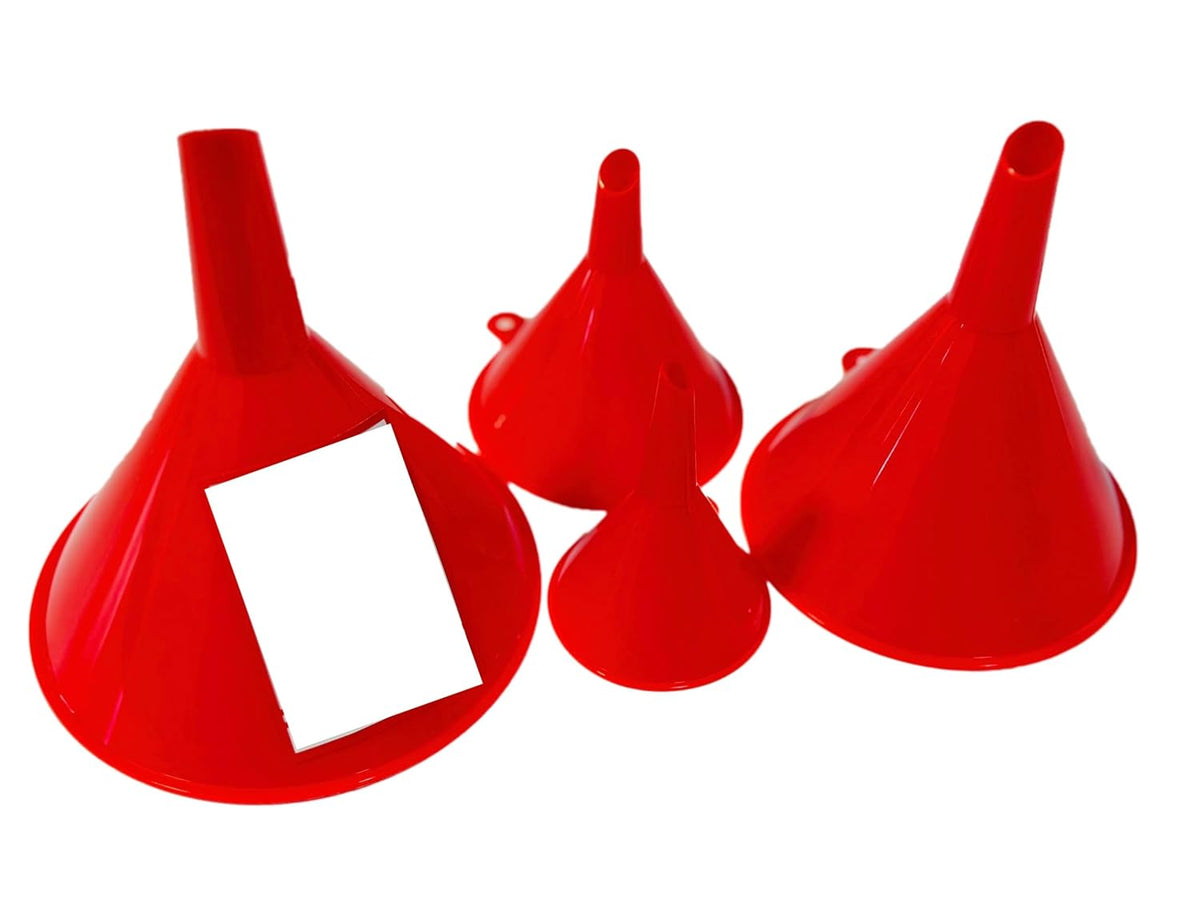 Funnel 4-Pack Funnels for Kitchen Use Filling Bottles - Food-Grade Plastic, Funnels for Automotive Use, Mess-Free Filling, funnels for Filling Bottles, Sizes (122, 101, 76 & 50mm)