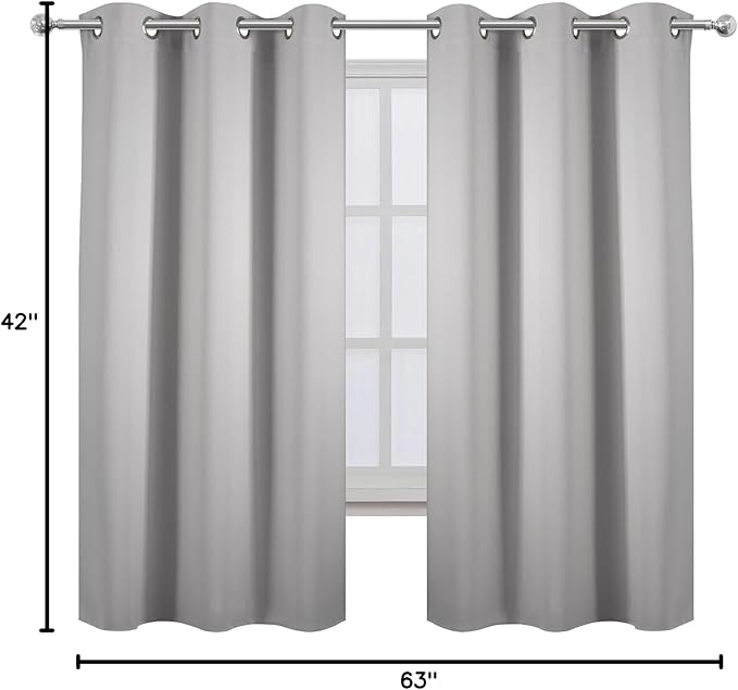 LEMOMO Light Grey Blackout Curtains 42 x 63 Inch Length/Set of 2 Curtain