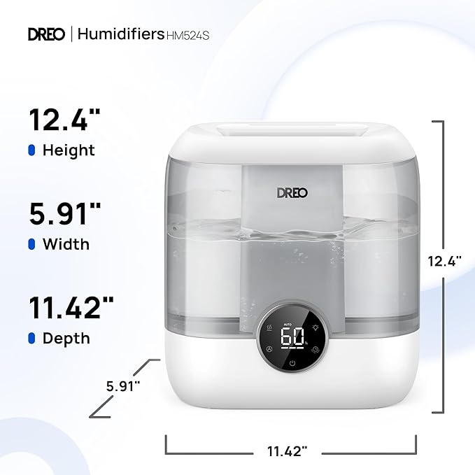Dreo Smart Humidifiers for Bedroom, 6L Top Fill Supersized Cool Mist Humidifier for Large Room, 60 Hour Runtime, Quiet Ultrasonic Humidifiers for Plants, Baby, Nursery, Indoor, Home, Night Light, Gray